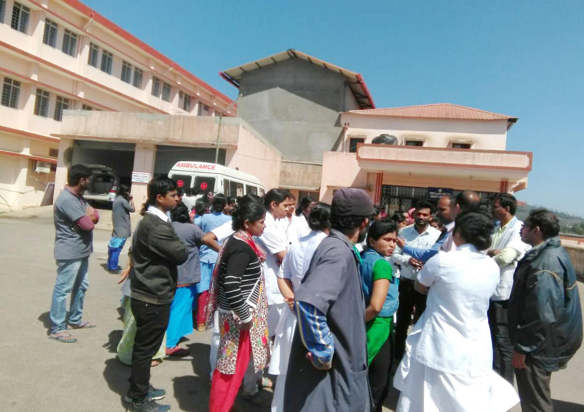 District hospital contractual staff stage protest