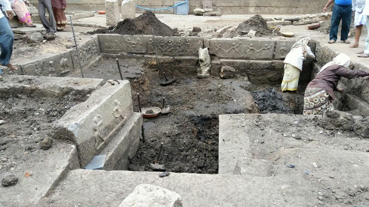 ASI excavates temple tank at Hampi