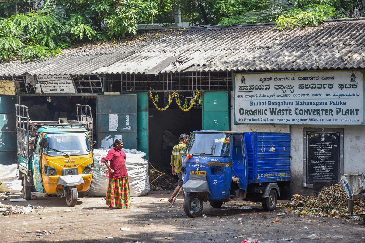 The organic waste converter plant in Jayanagar. DH photo/S K Dinesh