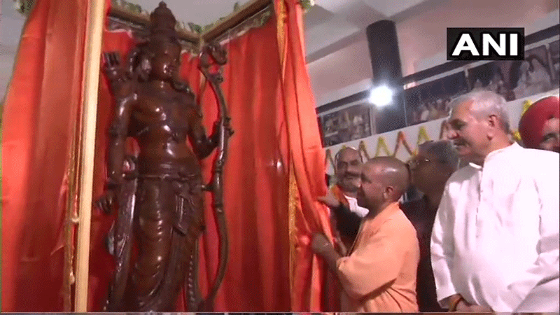 Yogi unveils Lord Rama's statue in Ayodhya