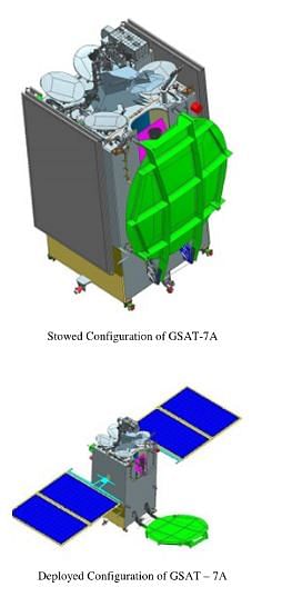 Stowed and Deployed Configuration of the GSAT-7A (Photo: ISRO Website)