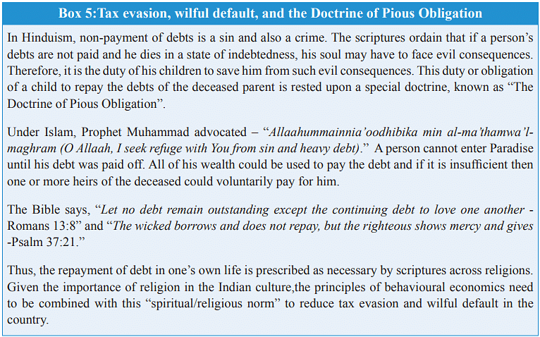 Economic Survey 2018-19 quotes religious scriptures and laws to reduce tax evasion and willful default.