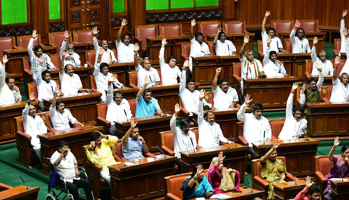 (Representative Image) The ruling party members voted in favour of the vote of confidencein the assembly session on May 25, 2018, called by the majority of the JDS-Congress coalitiongovernment in the Assembly. (File Photo)
