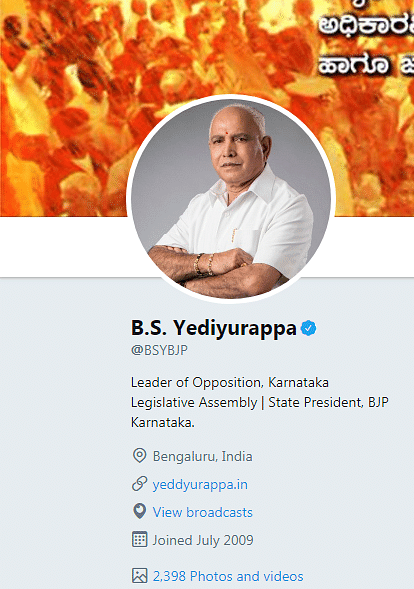 B S Yediyurappa changed his Twitter handle name, as well. (Photo: Twitter screengrab)