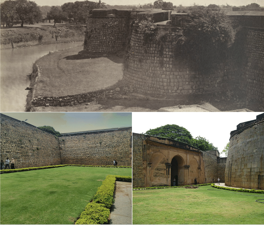 Top: Banglore Fort in January 1860; Bottom: Banglore Fort now. (Photo: Wikimedia Commons)
