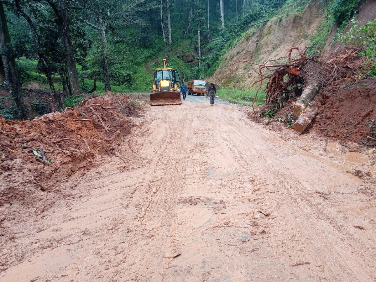 State Highway blocked by landslide near Haleri