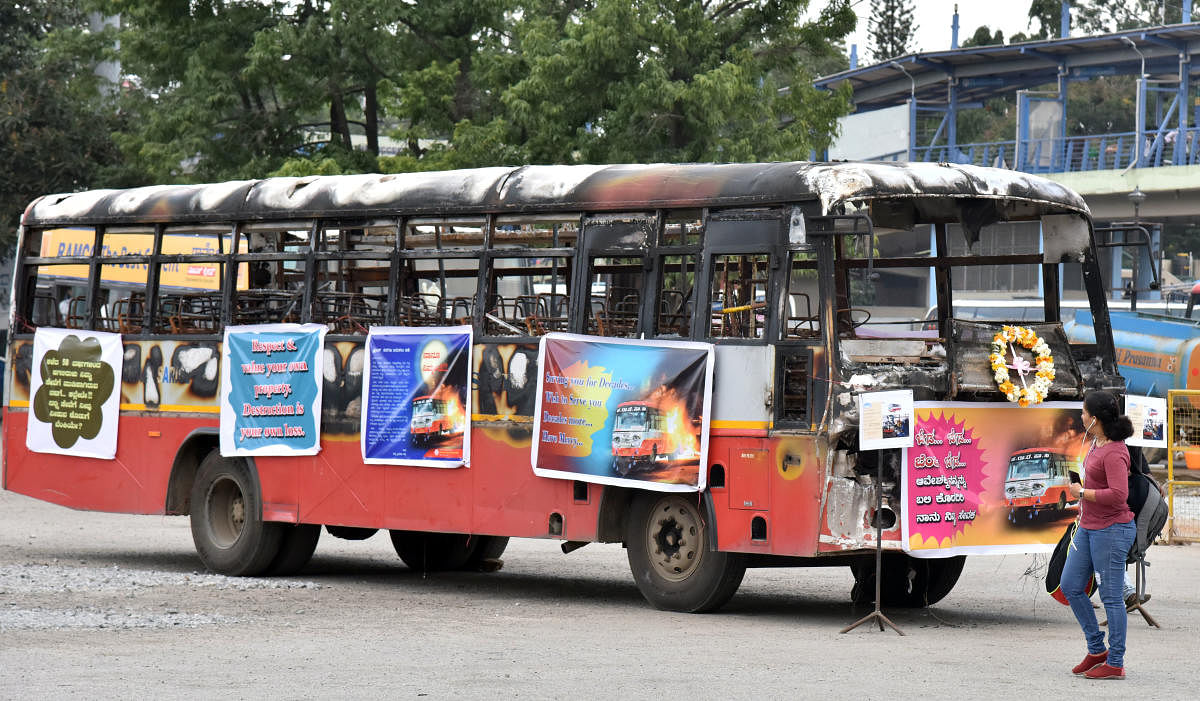 KSRTC burnt bus on display drives home the message