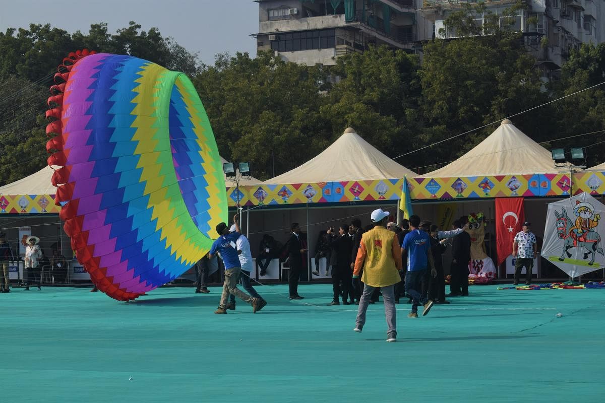 This theatre of the sky played out on the banks of the River Sabarmati in Ahmedabad as the International Kite Festival took off