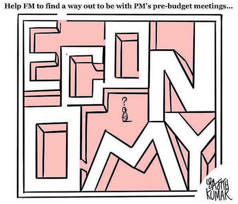 Cartoon: FM stuck in an economic maze