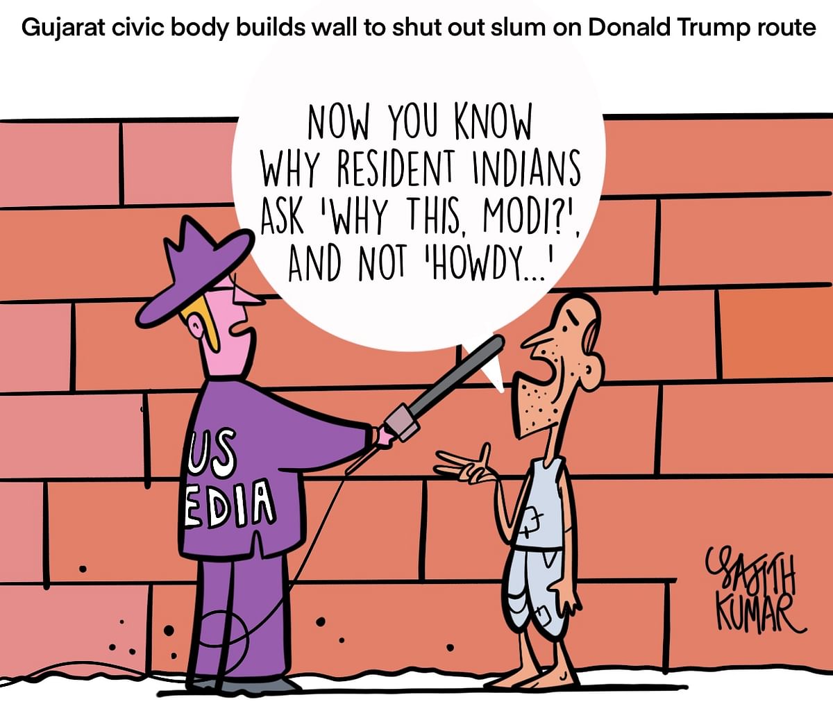 Cartoon: Gujarat civic body builds wall to shut out slum on Donald Trump route