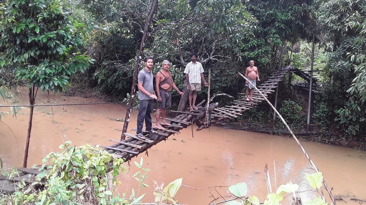 Delicate hanging bridge connects two villages