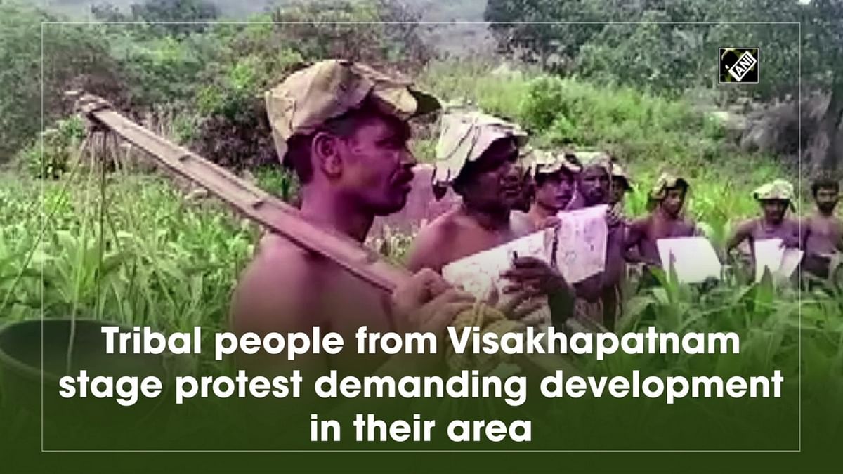 Tribal people from Visakhapatnam stage protest demanding development in their area