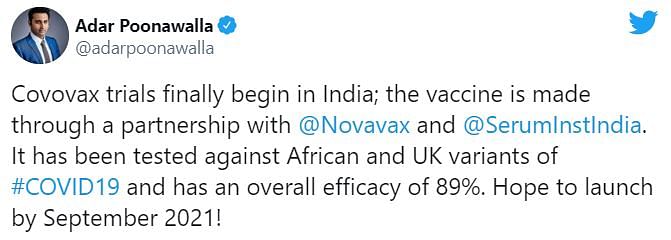 Covovax trials begin in India, Poonawalla hopes to launch vaccine by September 2021