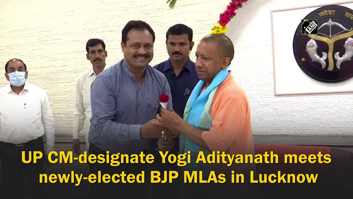 UP CM-designate Yogi Adityanath meets newly-elected BJP MLAs in Lucknow