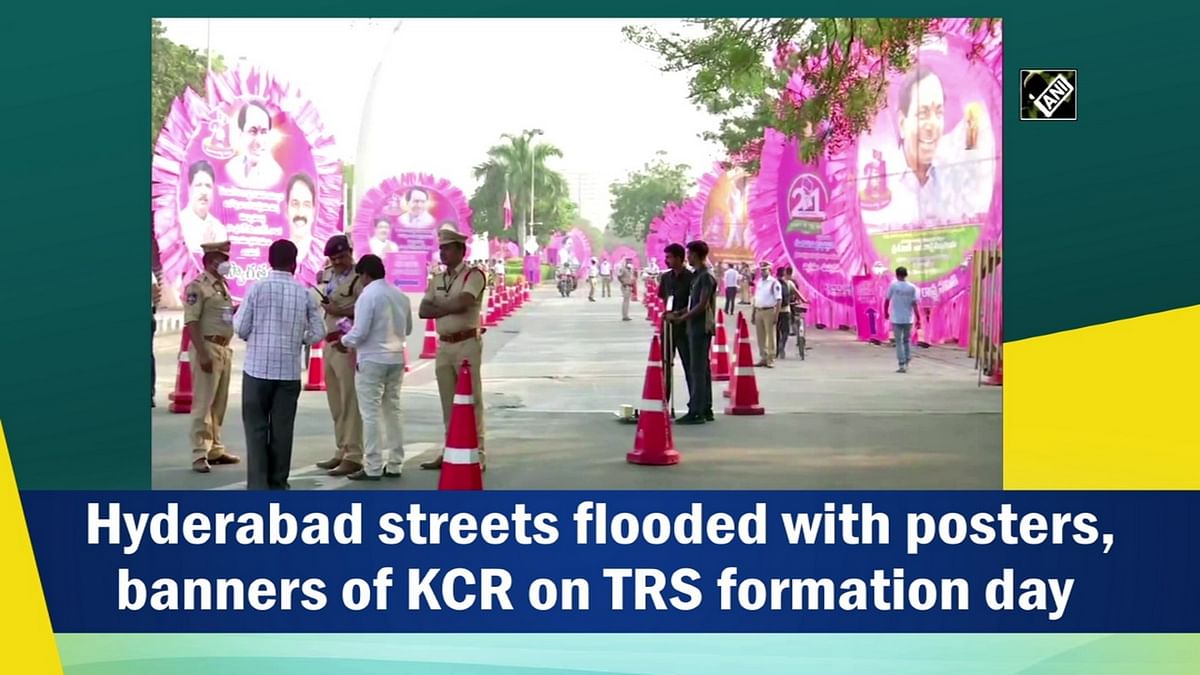 Hyderabad streets flooded with posters, banners of KCR on TRS formation day