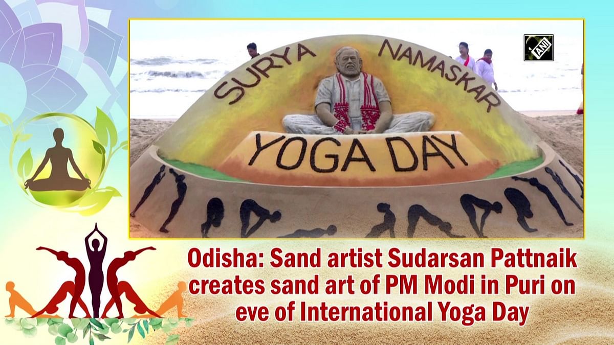Odisha: Sand artist Sudarsan Pattnaik creates sand art of PM Modi in Puri on eve of International Yoga Day