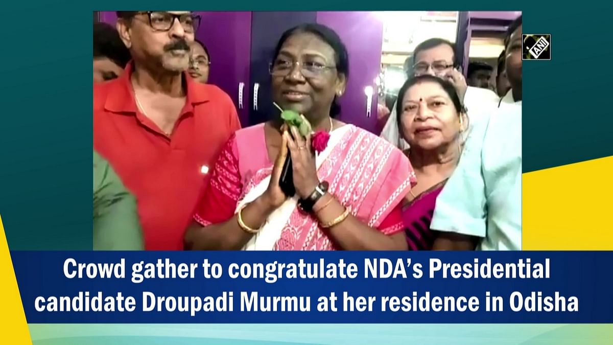 Crowd gather to congratulate NDA’s Presidential candidate Droupadi Murmu at her residence in Odisha