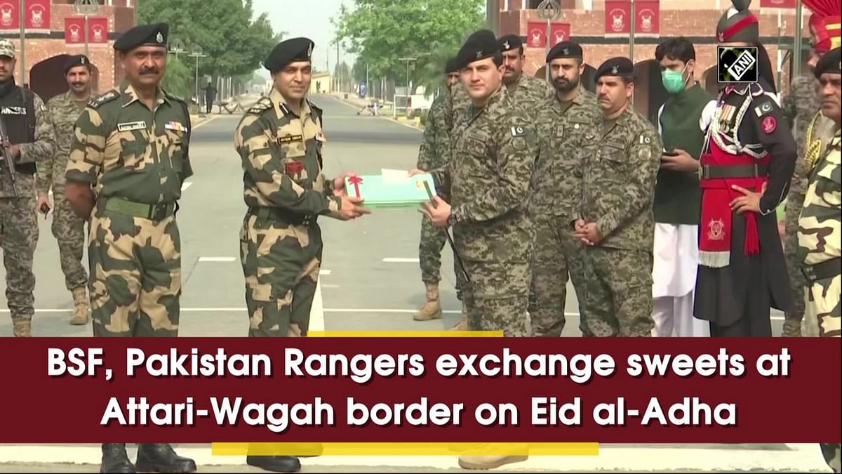 BSF, Pakistan Rangers exchange sweets at Attari-Wagah border on Eid al-Adha