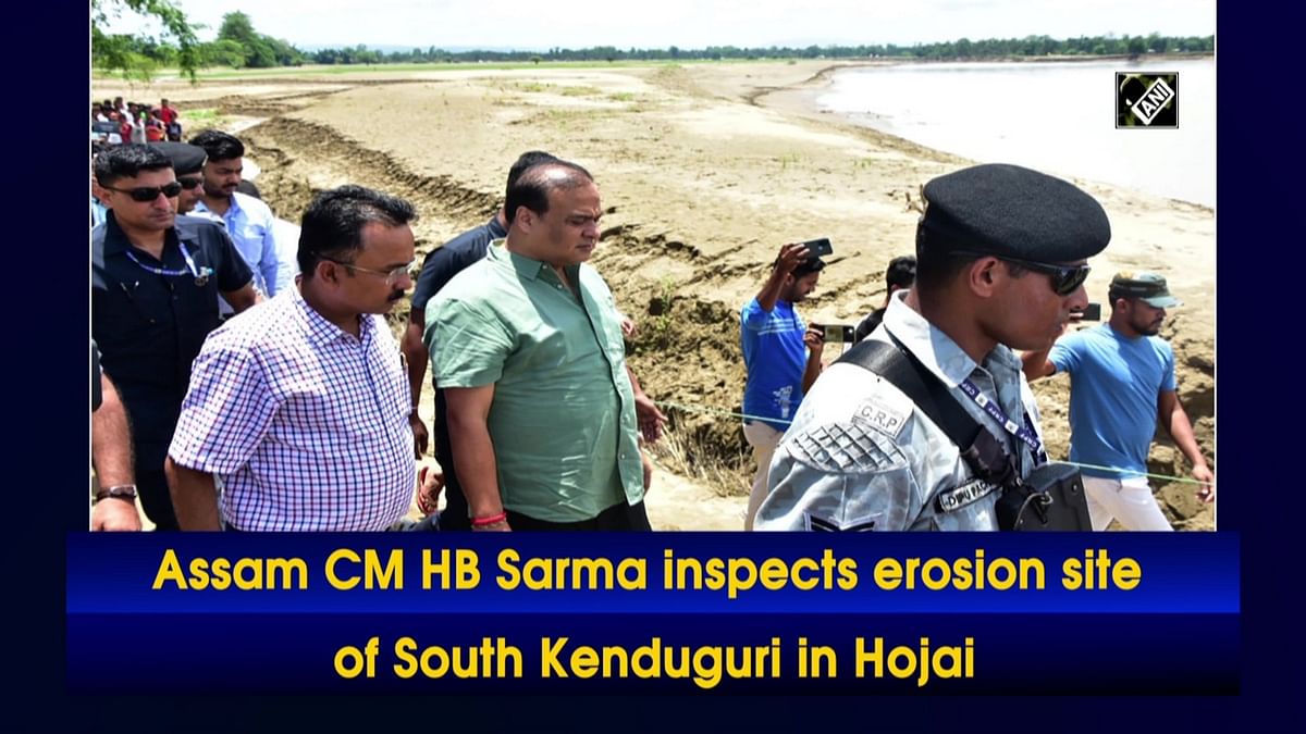 Assam CM HB Sarma inspects erosion site of South Kenduguri in Hojai