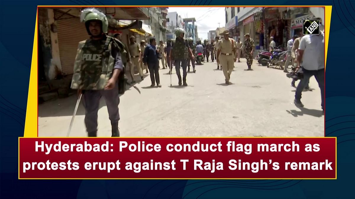 Hyderabad: Police conduct flag march as protests erupt against T Raja Singh’s remark