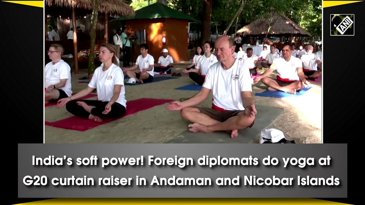 Foreign diplomats perform yoga at G20 curtain raiser at Andaman & Nicobar Islands beach