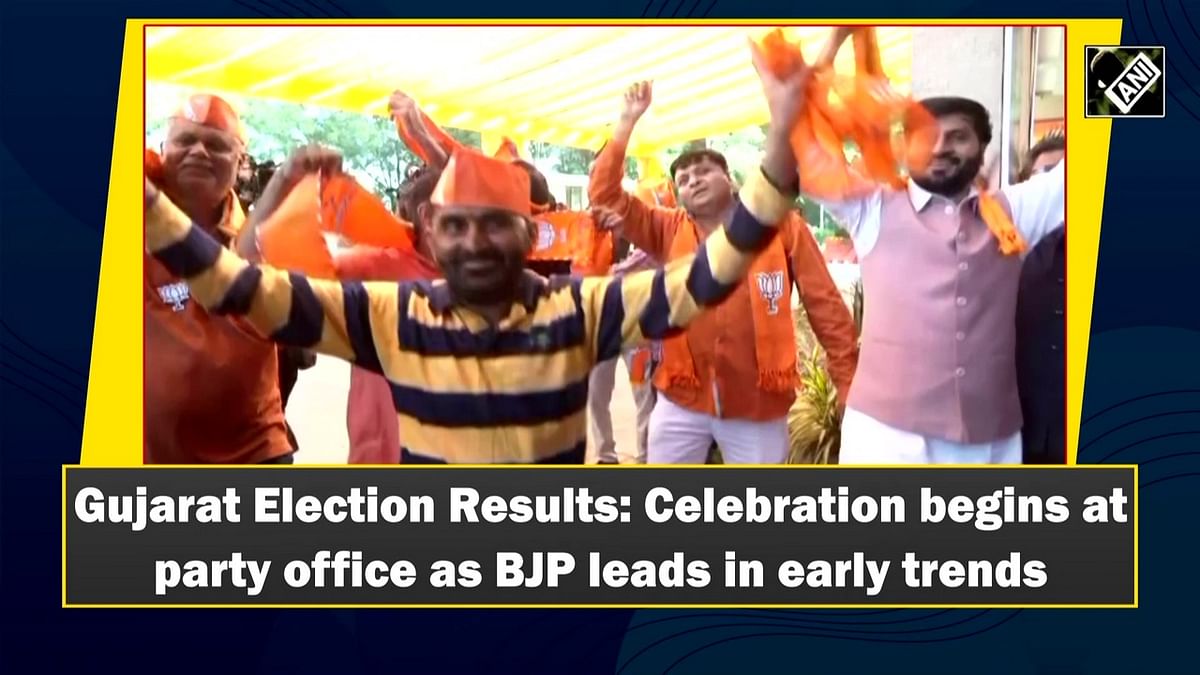 Gujarat Election Results: Celebration begins at BJP office as party leads in early trends