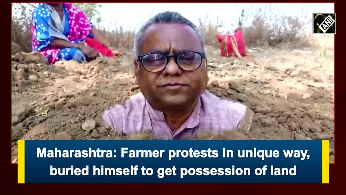 Maharashtra farmer protests in unique way, buries himself to get possession of land