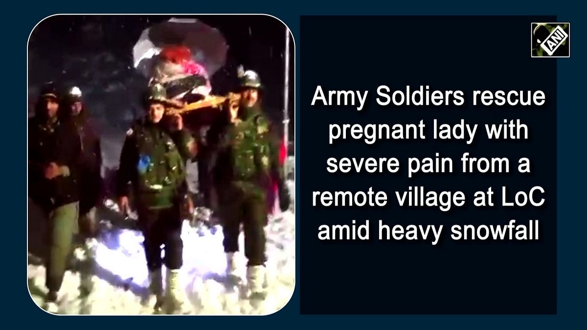 Army Soldiers rescue pregnant lady with severe pain from a remote village at LoC amid heavy snowfall