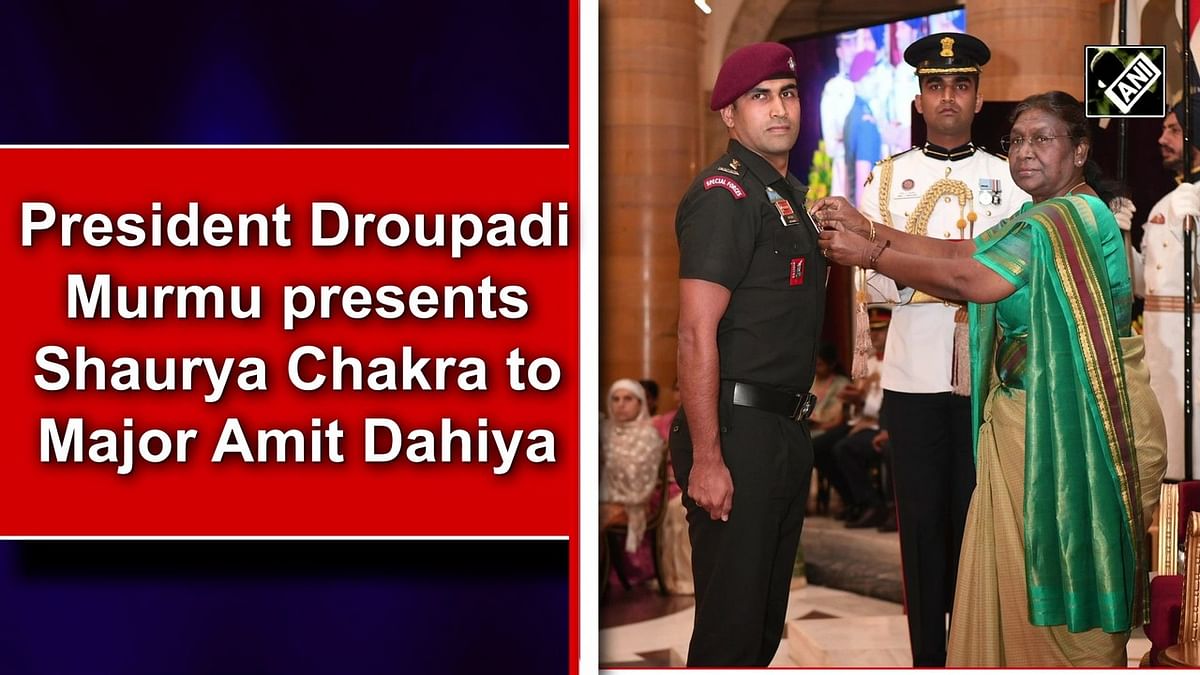 President Droupadi Murmu presents Shaurya Chakra to Major Amit Dahiya