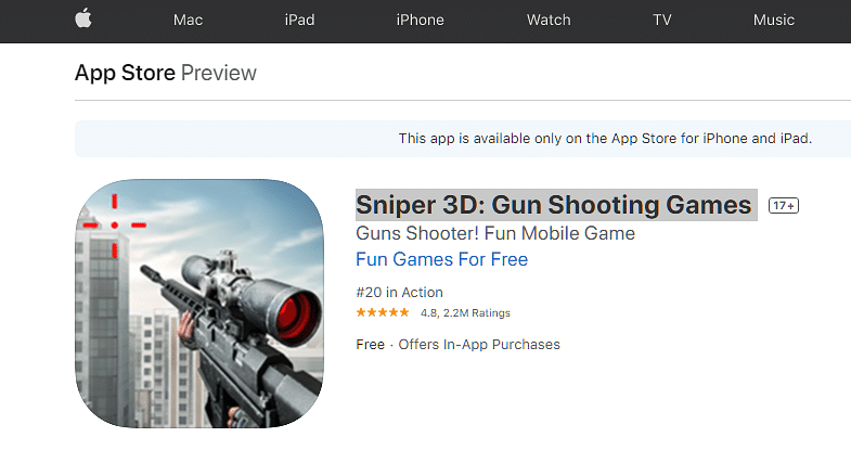 Sniper 3D: Gun Shooting Games on Apple App Store (scree-grab)