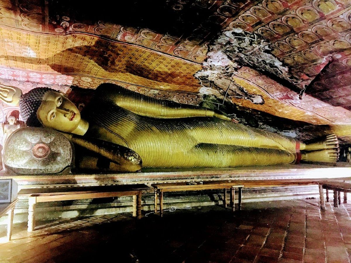 The 'reclining Buddha' in Dambulla Cave Temple, Sri Lanka