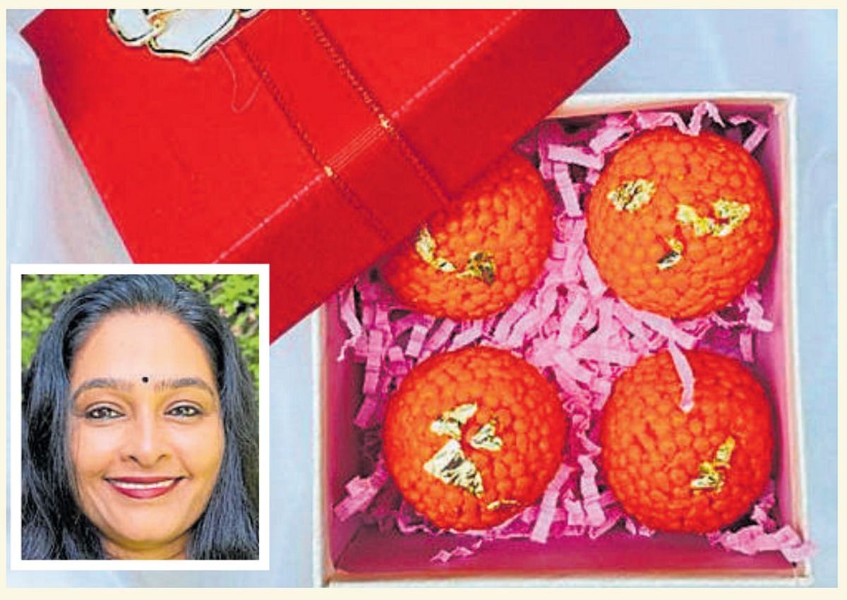 A box of four laddoo soapsby Roopa Vishwanath (inset).