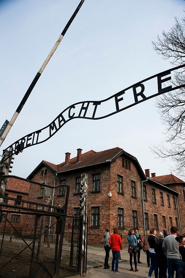 ‘Work will set you free,’ a metal sign at Auschwitz I