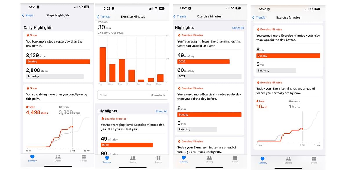 Exercise summary for a week on Health app. Credit: DH Photo/KVN Rohit