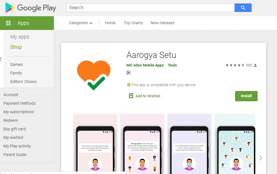 Aarogya Setu app on Google Play store (screen-shot)