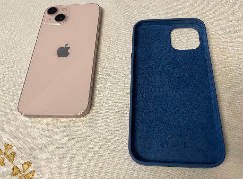 The new Pink iPhone 13 model with blue Apple Silicone case. Credit: DH Photo/KVN Rohit