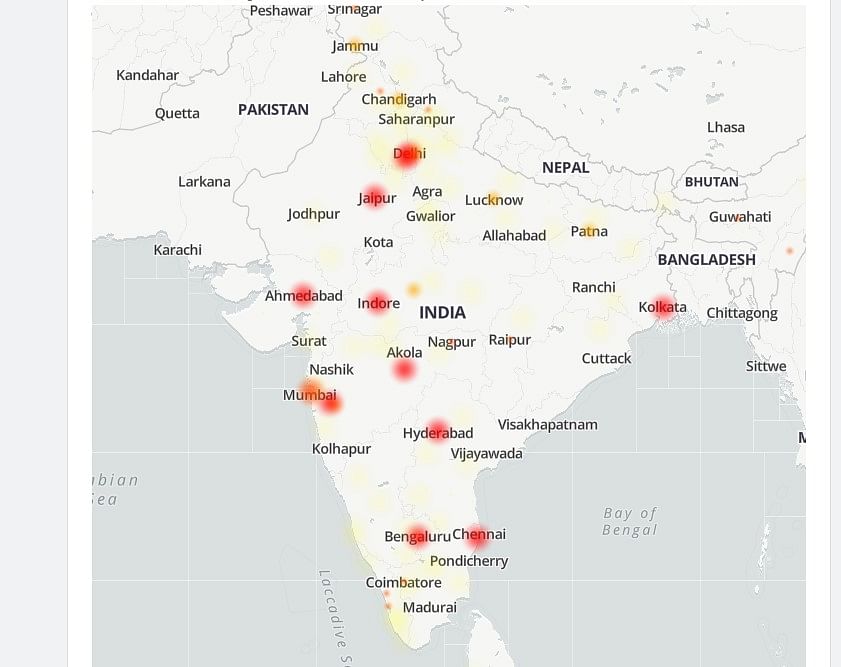 Airtel service outage heatmap on Downdetector website (screen-grab)