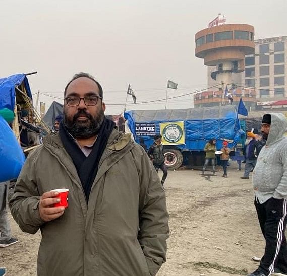 Amandeep Sandhu at the protest site at Singhu border.