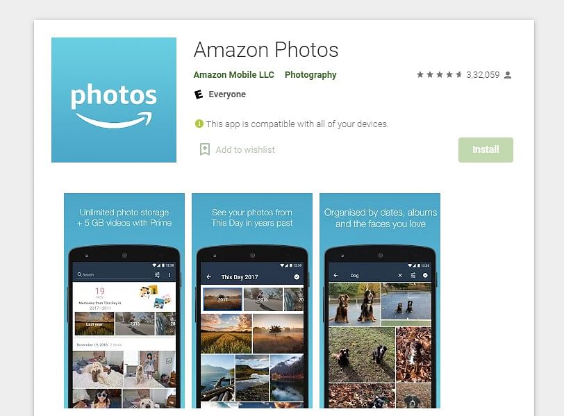 Amazon Photos app on Google Play store