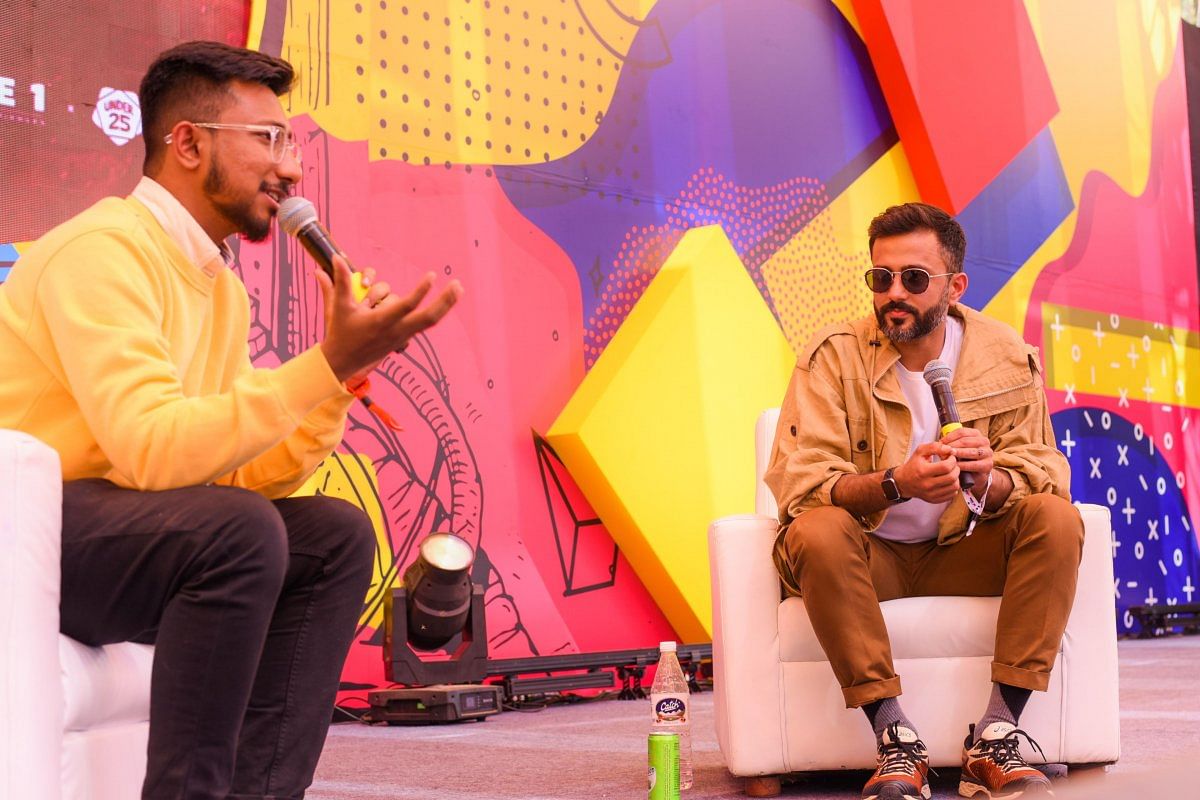 Anto Philip (left), co-founder of Under 25 Summit discussing the fashion and sneaker culture in India with Anand Ahuja, founder of clothing brand ‘Bhaane’.