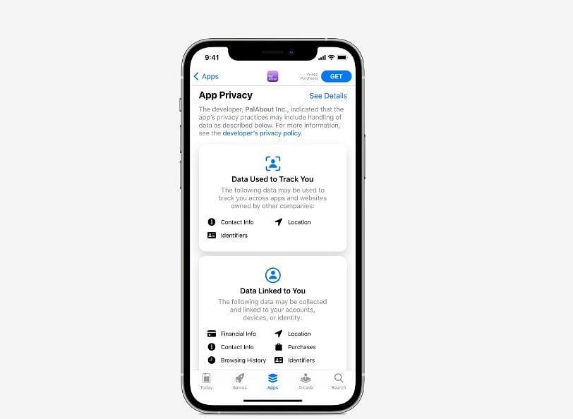 App Privacy Label made mandatory by Apple on the Apple App Store. Credit: Apple