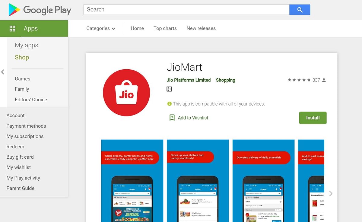 Reliance JioMart on Google Play Store (screen-grab)