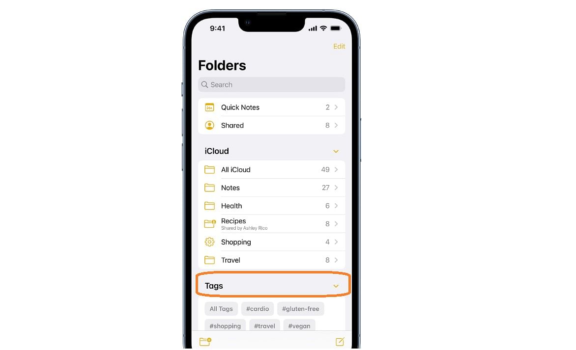 Apple Notes Tags feature. Credit: Apple