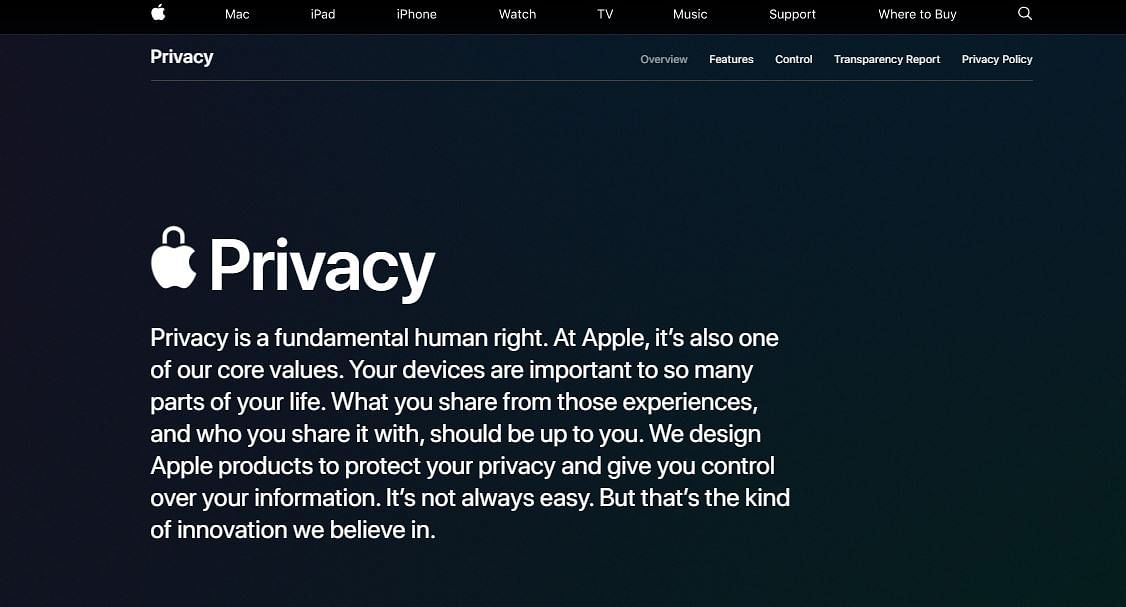 Apple privacy page screen-shot