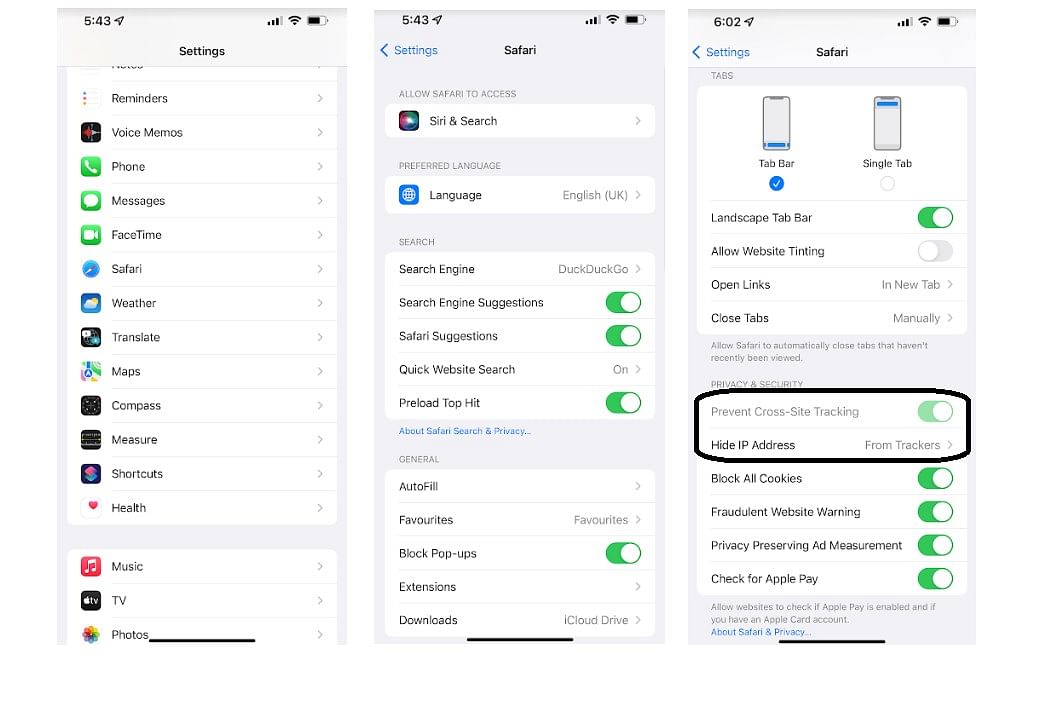 Apple's Safari app privacy features (screen-grab)