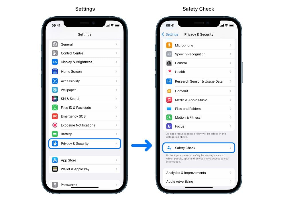 You can find Apple Safety Check feature in the settings. Credit: Apple