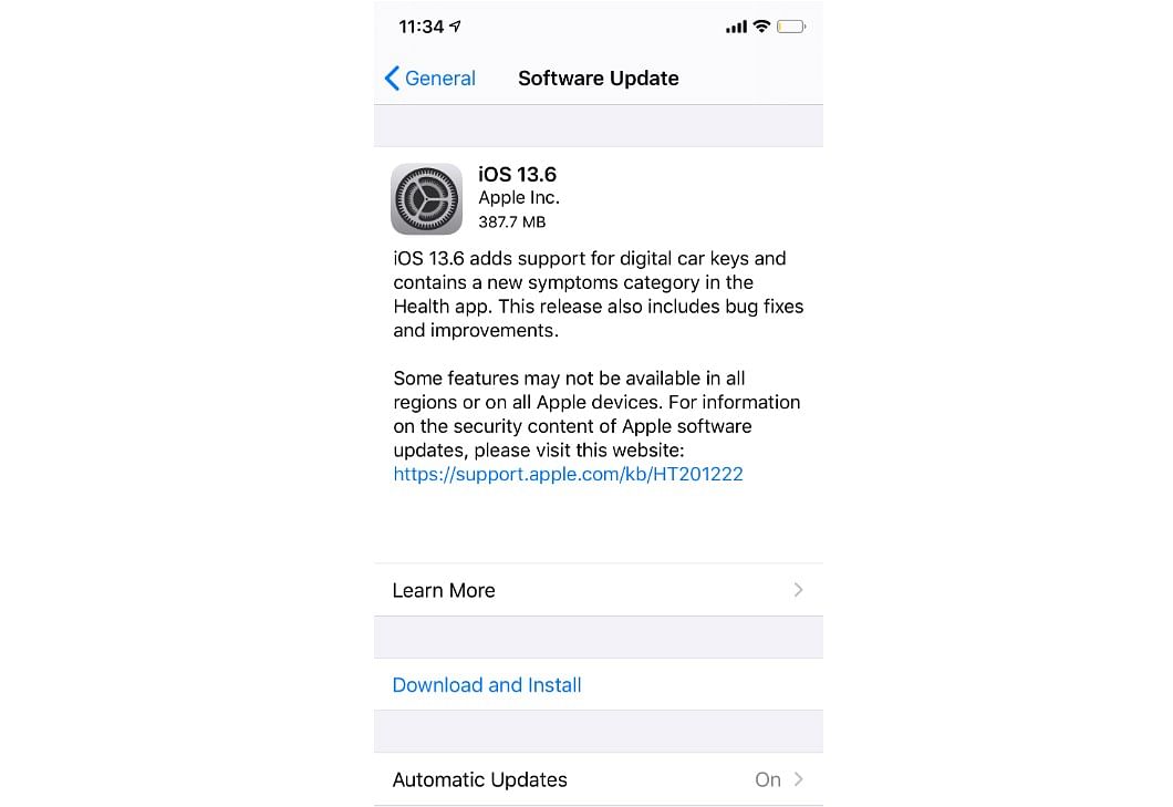 New iOS 13.6 update released to iPhones. Credit: DH Photo/KVN Rohit