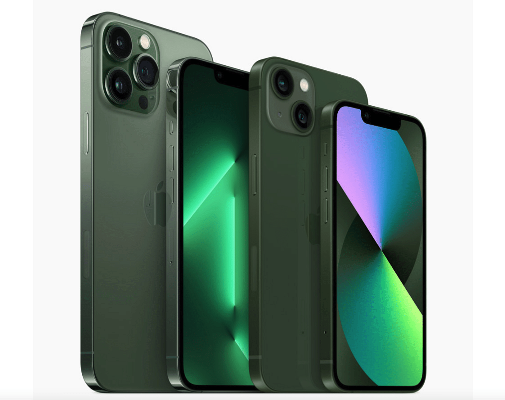 The new iPhone 13 series in Alpine Green colour. Credit: Appple