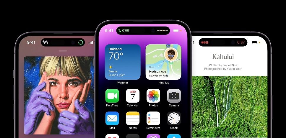 The new 'Dynamic Island' display feature on iPhone 14 Pro series. Credit: Apple