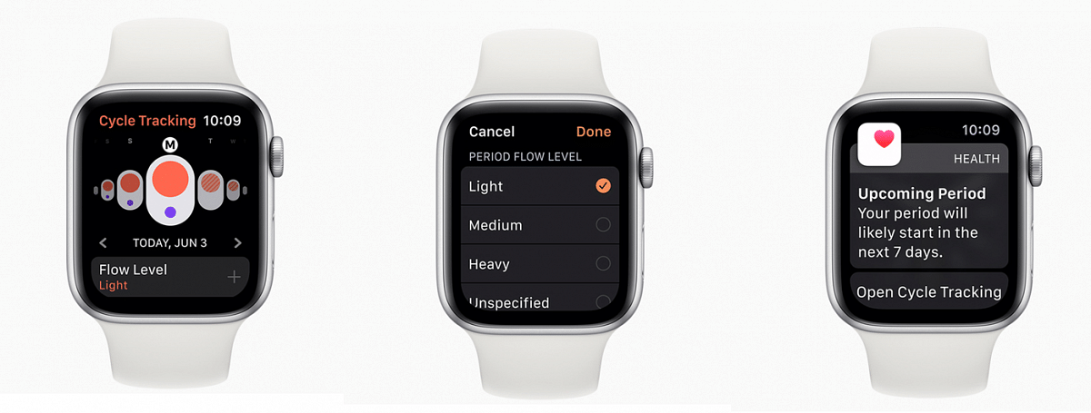 The new watchOS 6 brings new Cycles feature for women Watch owners; picture credit: Apple